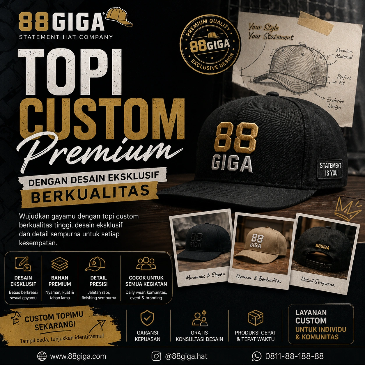 Banner topi custom premium Statement Hat Company
